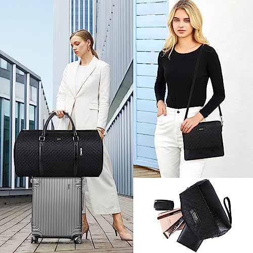 Convertible 2-in-1 Garment Bags for Travel, Carry On Garment Duffle Bag With Shoe Compartment Large Weekender Bag for Women Men Hanging Suitcase Suit Travel Duffel Overnight Bags 4pcs Set - color: C-black Diamond