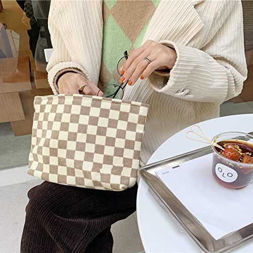 SxoSyo Checkered Cosmetic Bags, Canvas Makeup Bag Purse, Beige | travel toiletry zipper pouch, make up brushes bag, purse organizer pouches - color: Beige, style: Chessboard