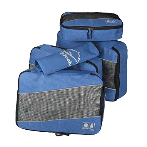 5 Set Packing Cubes for Travel Large Suitcase Luggage Organizer Bags Travel Accessories Vacation 4 Cubes 1 Laundry Pouch Bag - color: Darkblue