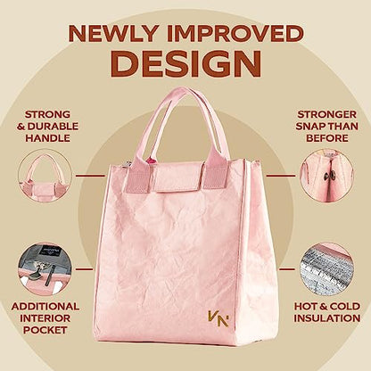 VonNova Women’s Insulated Lunch Bag with Premium 4mm Cooler Insulation, Cute Large 7L Lunch Tote for Office, Durable Small Lunch Box for Women, Stylish Lunchbox for Adults, Teens, Nurses, Teachers - color: Pink