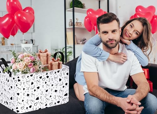 MAIZMZ Girls Empty Gift Basket Heart Print Storage Cube for Women, Closet Shelf Organizer Bins with Handles Nursery hamper Kids Toys Books Box Room Deco - color: Grey love