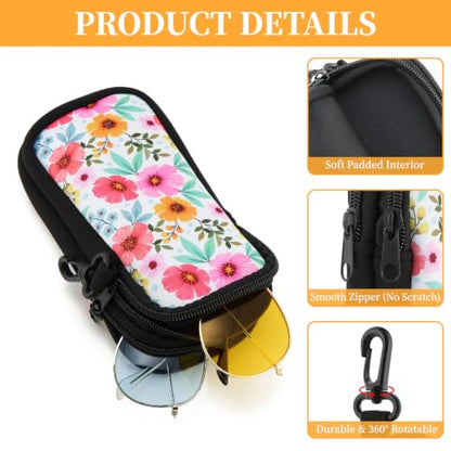 WOZEAH Double Eyeglass Case with 2 Compartments, Travel Eyewear Organizer for Two Pairs of Glasses - color: White Flower