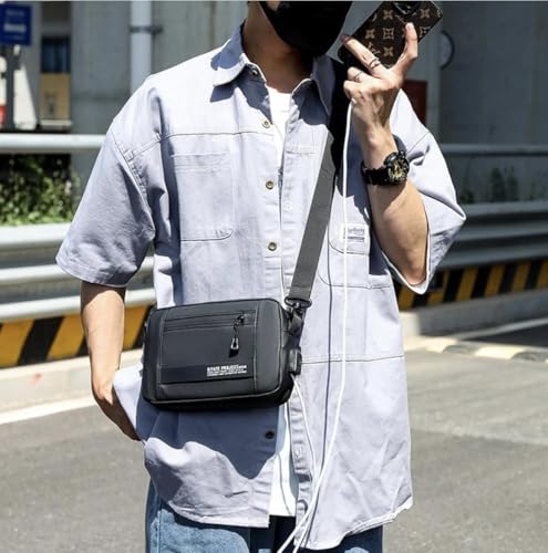 Waterproof Polyester Slim Unisex Crossbody Sling Bag Chest Backpack Men's Shoulder Bag, Leisure Travel Handbag, Hard Shell Anti-Theft Chest Bag, Messenger Bag-Black, Standard, Retro - color: Messenger Bag-black
