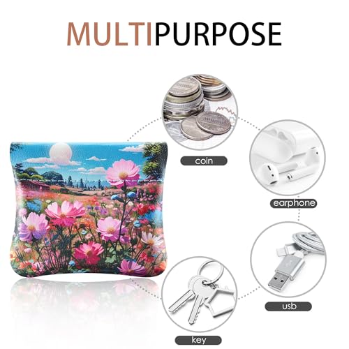 Travelambo Leather Squeeze Coin Purse Pouch Change Holder For Men & Women - color: Boho Floral