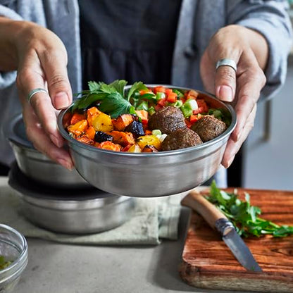 BLACK + BLUM Lunch Bowl - Reusable Meal Prep Containers for Picnic & Camping - Microwavable Stainless Steel Lunch & Dinner Food Storage Box with Leak Proof Lid - Dishwasher & Oven Safe - 650ml - size: Small Bowl (650ml)
