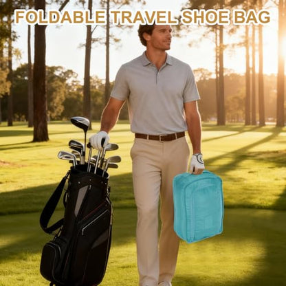 Foldable Travel Shoe Bag, Waterproof Shoe Pouches Organizer with Handle Travel Packing Cubes -Fitting for Storing (Sneakers/Sandals/Fitness Shoes) 2 Pcs & Light Blue - color: Light Blue