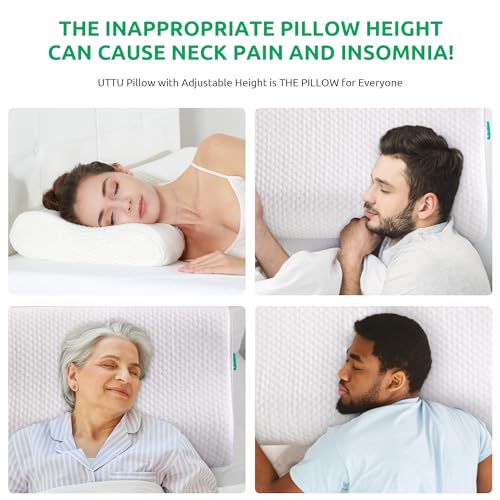 UTTU Cervical Pillow for Neck Pain Relief, Memory Foam Neck Pillow for Sleeping, Adjustable Orthopedic Sandwich Pillow, Contour Cooling for Side Back Stomach Sleeper, King(27.6"×15.7"×5.2"/4.5") - size: King Size