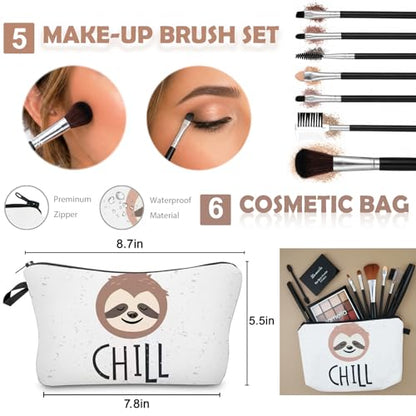 All in One Makeup Kit for Women & Teens, Beginner Eye Makeup Set with 16 Color Eyeshadow Palette, Mascara, Eyeliner, Brow Powder, 7 Brushes & Cute Sloth Cosmetic Bag, Makeup Gift Set – 16-Sloth - color: 16-Sloth