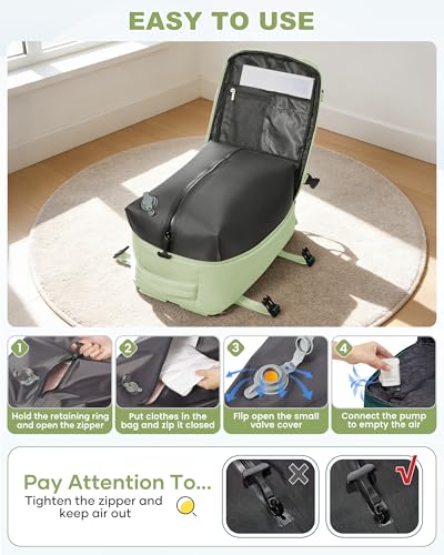 WONHOX Vacuum Travel Backpack Women,Carry On Backpack Flight Approved 18x14x8 inches Bag Spirit Airlines Personal ltem,College Sports Hiking Laptop Rucksack Blackpack mochila de viajes Men,MintGreen - color: A22-mintgreen