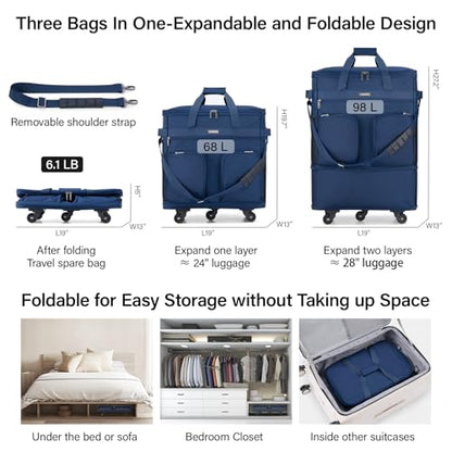Hanke Expandable Collapsible Luggage with Wheels Suitcase Luggage Rolling Travel Bag Duffel Bag for Men Women Lightweight Suitcase Large Capacity with Spinner Wheel (Blue) - color: Blue Upgrade Version 2
