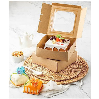 20 Pack Bakery Boxes with Window Small 6x6x2 inch for Cookie, Candy, Pastry, Brownie, Chiffon Cake, Tart, Pie, Waffle (Kraft Brown) - color: Kraft Brown