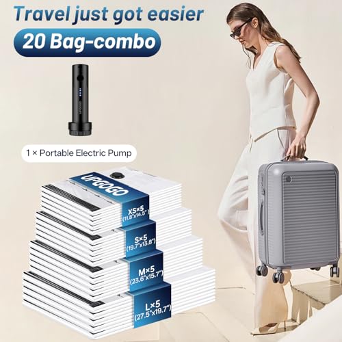 UPGOGO Travel Vacuum Bags for Luggage with Portable Electric Pump,Vacuum Seal Bags for Clothing,Packing Cubes Compression,Cruise Ship and Travel Essentials(Combo 20 Pack) - size: 20 Combo