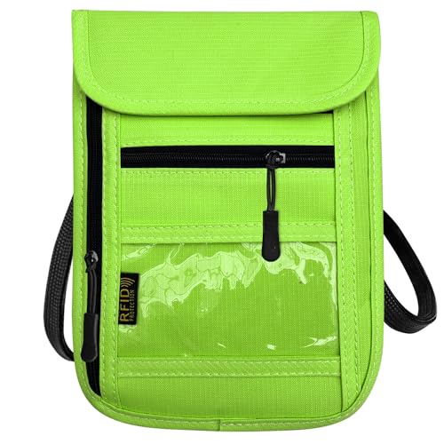 RFID Blocking Travel Neck Wallet Pouch and Passport Holder, Travel Neck Pouch Passport Holder for Women & Men - Green - color: Green