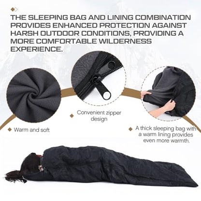 Tranqun Sleeping Bags for Adults with Fleece Cotton Liner, Warm Portable Waterproof Lightweight with Compression Sack for Spring Camping Hiking Travel
