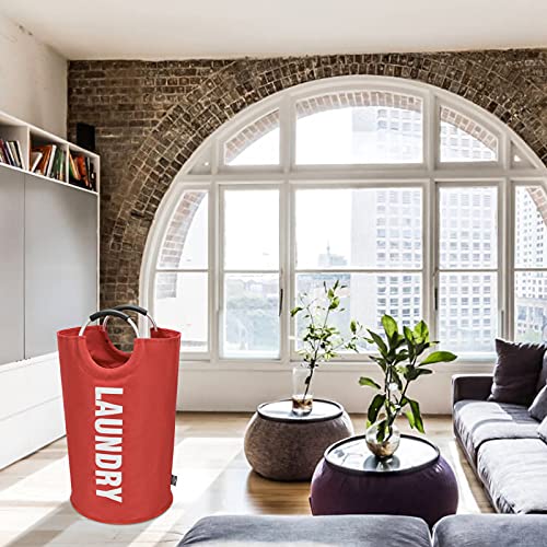 DOKEHOM 90L Large Laundry Basket, Collapsible Laundry Bag, Freestanding Tall Clothes Hamper, Foldable Washing Bin (Red) - color: Red, size: 90L