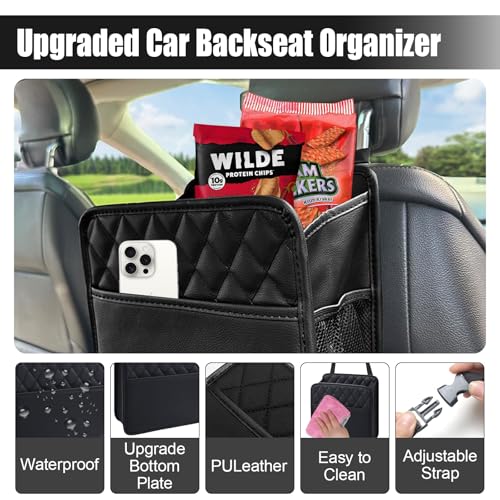 Foldable Car Seat Back Organizer, Large Capacity Hanging Car Backseat Storage Bag with Cup Holders, PU Leather Waterproof Car Trash Bag Can, Car Travel Accessories for Most Vehicles (2PCS) - size: 2PCS