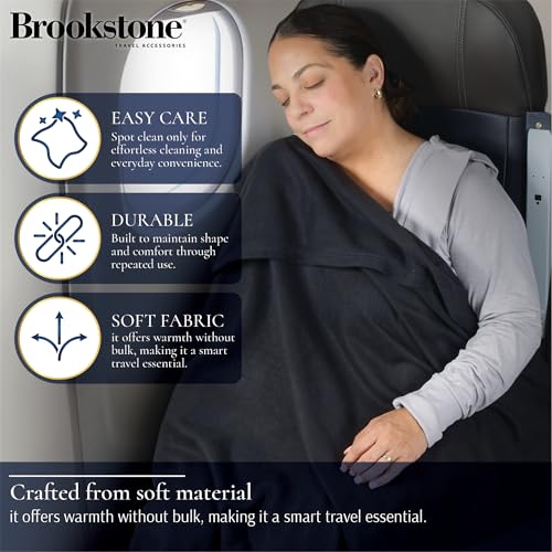 Brookstone Travel Blanket - Super Soft Fleece Throw Blanket with Foot Pocket, Lightweight & Compact Travel Blanket, Plane & Road Trip Essentials, Black Foot Pocket - color: Black Foot Pocket