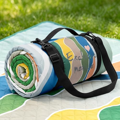 Exclusivo Mezcla Extra Large Waterproof Picnic Blankets 3 Layer, Sandproof and Foldable Outdoor Blanket for Beach Camping, Park and Travel - color: Waved Green