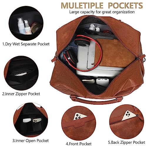 Wogarl Weekender Bag for Women Men Large Overnight Bag Travel Duffel Bag with Shoe Compartment Toiletry Satchel Bag Carry On Bag Fit 21" Laptop - color: Dark Brown