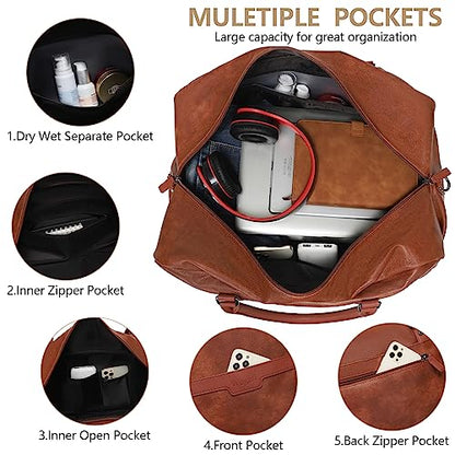 Wogarl Weekender Bag for Women Men Large Overnight Bag Travel Duffel Bag with Shoe Compartment Toiletry Satchel Bag Carry On Bag Fit 21" Laptop - color: Dark Brown