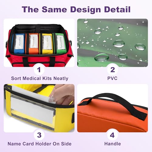 Trunab 4 Pcs First Aid Bag Empty Medical Pouch Color Coded Clear Zippered Pouches for Organizing Emergency Kits, Medicine, for Home Outdoor Car Supplies (Bag Only)