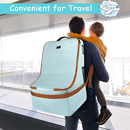 YOREPEK Padded Car Seat Travel Bag for Air Travel, Carseat Cover Backpack with Shoulder Straps, Large Carseat Gate Check Bag, Baby Travel Essential(Light Cyan) - color: Light Cyan