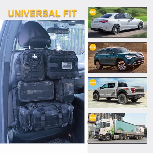Universal Tactical Car Seat Back Organizer Bag Tactical Molle Vehicle Organizers Panel Vehicle Protector Organizers with 5 Detachable Pouches for Car Truck Ford Jeep (Upgraded C model Black camo) - color: Upgraded C model Black camo