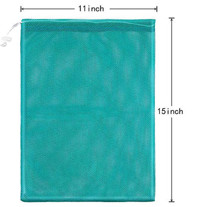 Frienda 6 Pieces Mesh Stuff Sack, 11 x 15 Inch Durable Nylon Drawstring Laundry Bag for Rinsing Beach Toys, Seashell Collecting, Mesh Bags for Travel(Turquoise) - color: Turquoise