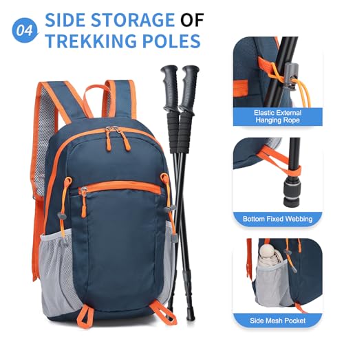 Hiking Daypack Packable, Camping Backpack Water Resistant Lightweight Polyester for Men Women Travel Outdoor - color: Dark Blue