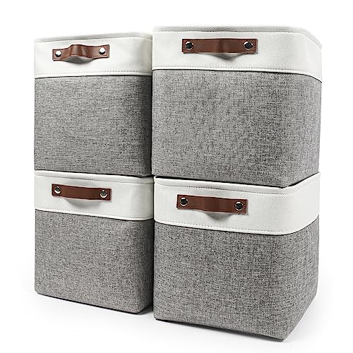 Bagnizer Collapsible Fabric Storage Cubes 11x11 Cube Storage Bins, 4 Pack Closet Baskets Box with Handles for Organizing, Shelf, Toys, Clothes, Home, Office, Nursery (Grey&White) - color: Gray / Off-White, size: Cube - 11"x11"x11"