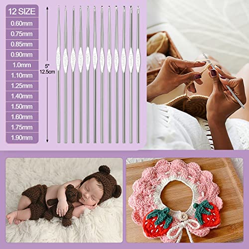 Aeelike Beginner Crochet Kit, 59pcs Crochet Starter Kit for Adults and Kids, Basic Crochet & Knitting Supplies Kit for Beginners,Travel Crochet Kit Small with Purple Storage Bag - color: light purple