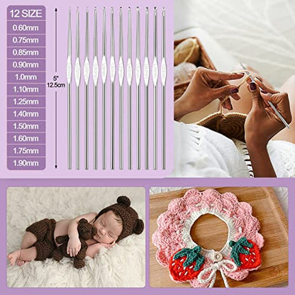 Aeelike Beginner Crochet Kit, 59pcs Crochet Starter Kit for Adults and Kids, Basic Crochet & Knitting Supplies Kit for Beginners,Travel Crochet Kit Small with Purple Storage Bag - color: light purple