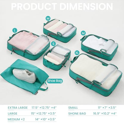 BAGAIL 6 Set Ultralight Compression Packing Cubes Packing Organizer for Travel Accessories Luggage Suitcase Backpack - color: Teal70D, style: Mesh Pattern
