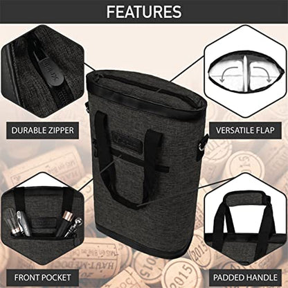 opux Two Bottle Wine Bag Carrier Tote, Insulated Leakproof 2 Bottle Wine Cooler Bag for Travel BYOB Picnic, Portable Wine Case, Gift for Men Women Wine Lover Birthday Party Christmas, Charcoal Gray - color: Charcoal Gray