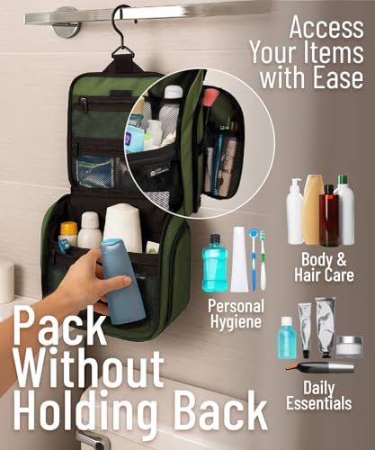 D&D Wanderlust D&D Hanging Travel Toiletry Bag for Men and Women – Cosmetics, Makeup and Toiletries Organizer Kit with 10 Compartments - color: 2 Pack Green