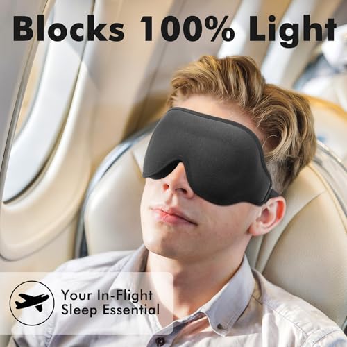 Sleep Eye Mask for Men Women, Weighted Sleeping Mask for Side Sleeper, Travel Blackout Night Blindfold Eye Shade Cover with Adjustable Strap (Obsidian) - color: Obsidian