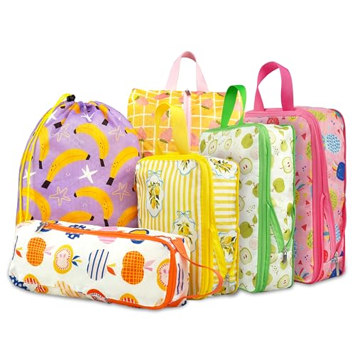 6 Pcs Compression Packing Cubes, Packing Cubes for Travel, Waterproof Luggage Organizer Bags Set, Cute Packaging Cubes for Women Kids Backpack Carry-Ons - color: Fruits, size: 6 Set
