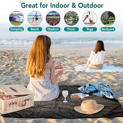SUN CUBE Large Waterproof Camping Blanket, Fleece Quilted Stadium Blanket for Cold Weather, Windproof Foldable Outdoor Blanket Mat for Picnic, Beach, Pets, Car, 60x80in - color: Grey/Black Fleece
