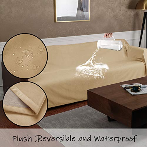 Ameritex Pet Bed Blanket Reversible 100% Waterproof Velvet Super Soft for Sofa and Bed (52x82 Inches, Cream+Sand) - color: Cream+sand, size: 52x82 Inches