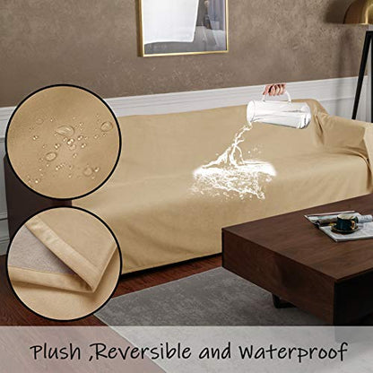 Ameritex Pet Bed Blanket Reversible 100% Waterproof Velvet Super Soft for Sofa and Bed (52x82 Inches, Cream+Sand) - color: Cream+sand, size: 52x82 Inches