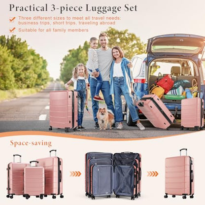 Sweetcrispy 3 Piece Luggage Set, Hard Shell ABS Travel Suitcase with Silent Spinner Wheels, TSA Combination Lock, Lightweight Rolling Suitcases for Business Trip Vacation, Pink, 20/24/28 Inch - color: Pink, size: 3-PCS Set (20/24/28 Inch)