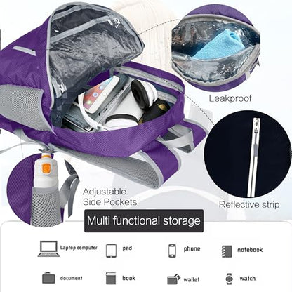 Waterproof Foldable Backpack Dry Storage Lightweight Daypack 35L Outdoor Backpack for Beach Men Women Purple - color: Purple