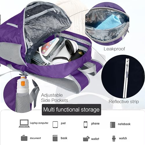 Waterproof Foldable Backpack Dry Storage Lightweight Daypack 35L Outdoor Backpack for Beach Men Women Purple - color: Purple