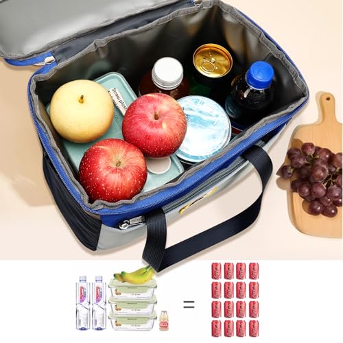 willikiva Insulated Lunch Bag Women Man Leakproof Soft Cooler Tote Bag Reusable LunchBox with Adjustable Shoulder Strap for Adults Work Travel(Grey Blue) - color: Grey Blue