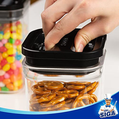 MR.SIGA 4 Pack Airtight Food Storage Container Set, BPA Free Kitchen Pantry Organization Canisters, One-handed Airtight Cereal Snack Candy Storage Containers, 1 L / 34oz, Medium, Black - color: Black