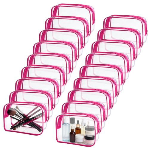 18 Pieces Small Clear Makeup Bags Bulk, TSA Approved Toiletry Bag PVC Clear Cosmetic Pouch with Zipper, Waterproof Vinyl Plastic Organizer Case for for Women Carry-on Travel Essentials (Rose Red) - color: 18 Small Rose Red