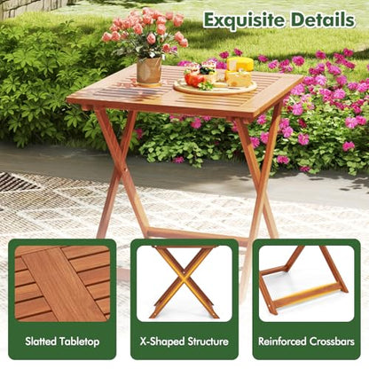 Tangkula 29.5-Inch Square Patio Dining Table, Solid Wood Folding Outdoor Bistro Table with Teak Painting & 2" Umbrella Hole, Outdoor Dining Table for Balcony, Deck, Porch, Backyard - size: 29.5"