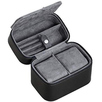 ROTHWELL Gift Set 6 Slot Leather Watch Box and 2 Watch Travel Case - Luxury Case Organizer, Microsuede Liner, Locking Mens Jewelry Watches Holder, Storage Boxes Glass Top (Black/Grey Gift Set) - color: 6 Slot - Black/Grey Gift Set