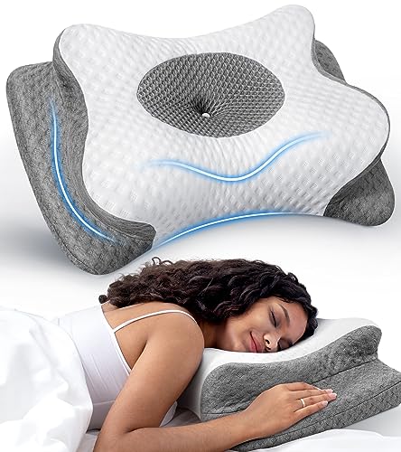 No More Aches Neck Pillow for Pain Relief, Adjustable Cervical Pillow for Neck Support with Armrest,Odorless Ergonomic Contour Memory Foam Pillows,Orthopedic Bed Pillow for Side Back Stomach Mist Grey - color: Mist Grey