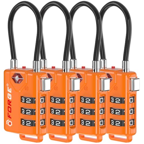 TSA Approved Cable Luggage Locks, Re-settable Combination with Alloy Body, Orange 4 Locks. - color: Orange 4 Pack